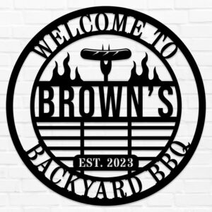 Personalized BBQ Grill Name Sign Custom Grill Sign Outdoor Kitchen Decor Grill Gifts for Dad Backyard BBQ Metal Sign BBQ